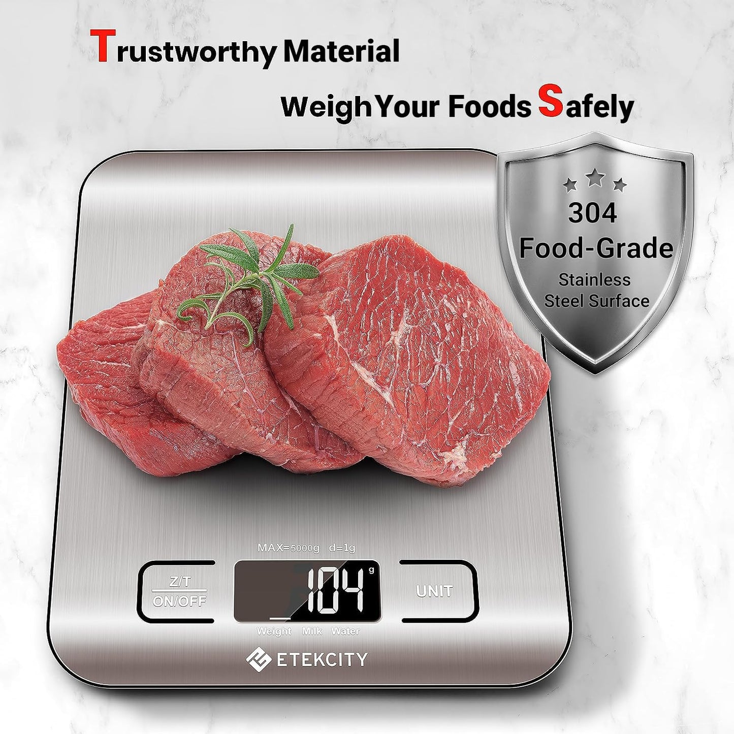 Food Kitchen Scale, Digital Grams and Ounces, 11Lb | Tare Function, Ideal for Baking, Weight Loss, Keto, Meal Prep, Packages, Liquids and Jewelry, 304 Stainless Steel