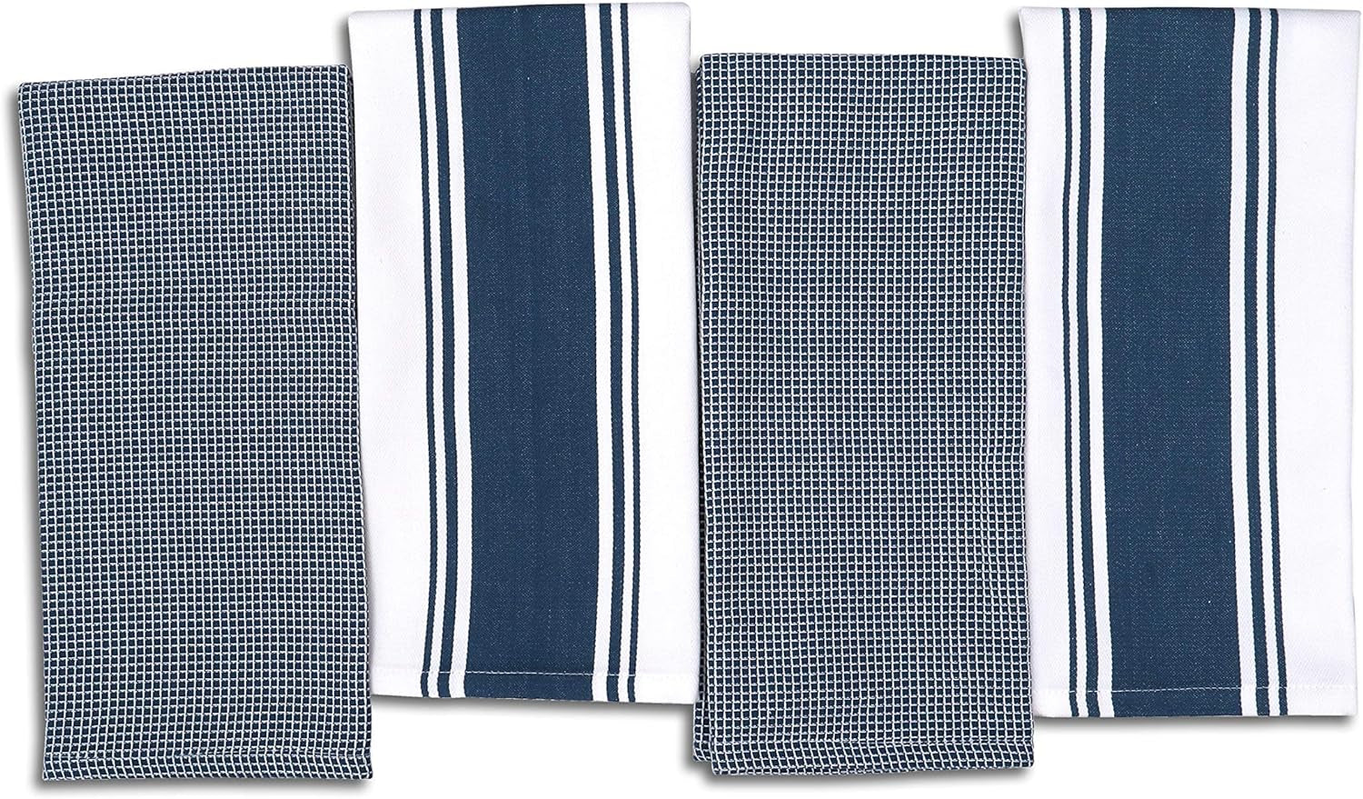 Cotton Kitchen Towels - Set of 4 Ultra Soft Waffle Weave Dish Cloths with Hanging Loop - 20x28 Inch Highly Absorbent and Quick Drying (Blue)