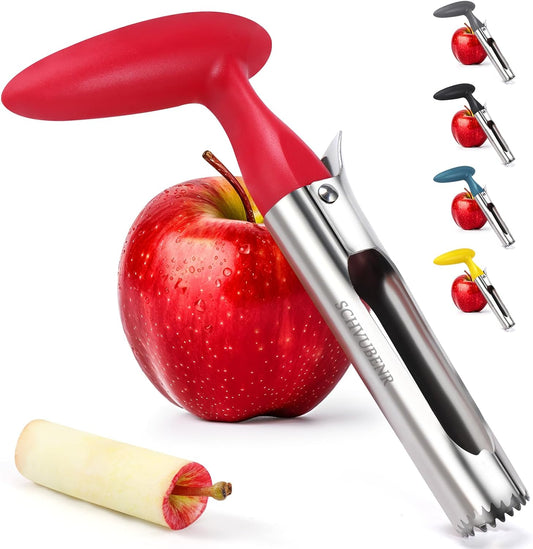 Premium Stainless Steel Apple Corer Tool - Effortless Core Removal with Sharp Serrated Blades - Easy to Clean and Use - Ideal for Apples and Pears (Red)